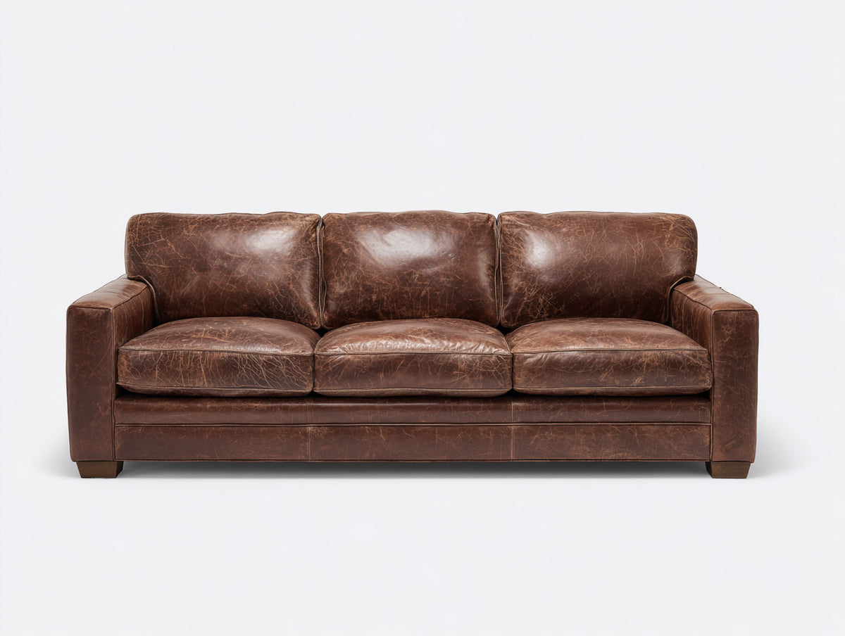 Divani a 3 posti - Pelle - 216 x 94 x 87 cm - Marrone - Stile vintage