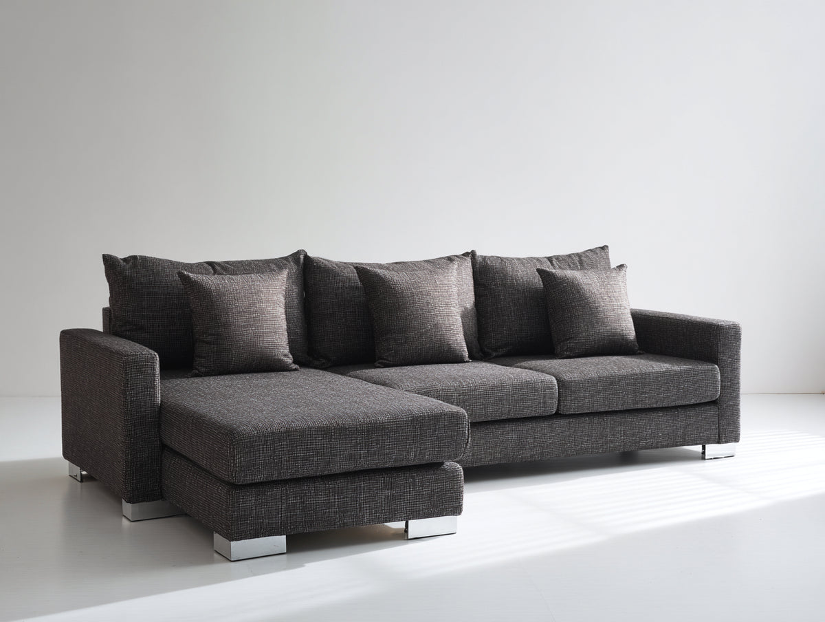 Divano angolare-Tessuto-320x170x82 cm-Grigio scuro-Design moderno