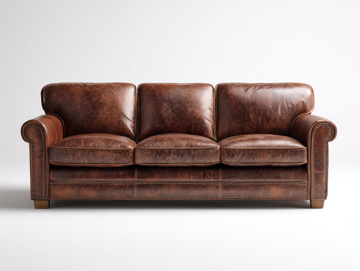 Divani a 3 posti - Pelle - 218 x 95 x 90 cm - Marrone - Stile classico
