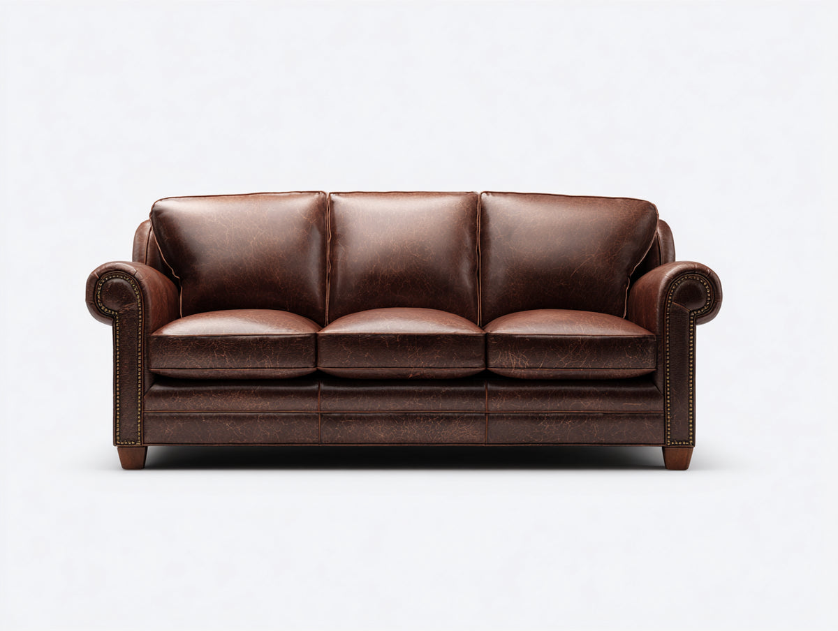 Divani a 3 posti - Pelle - 210 x 92 x 88 cm - Marrone - Stile classico