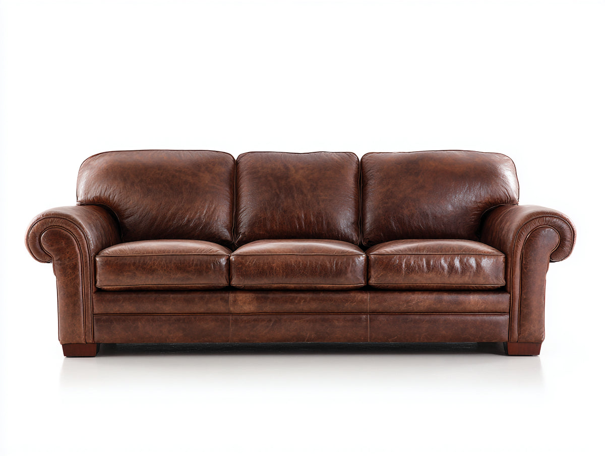 Divani a 3 posti - Pelle - 215 x 96 x 89 cm - Marrone - Stile classico