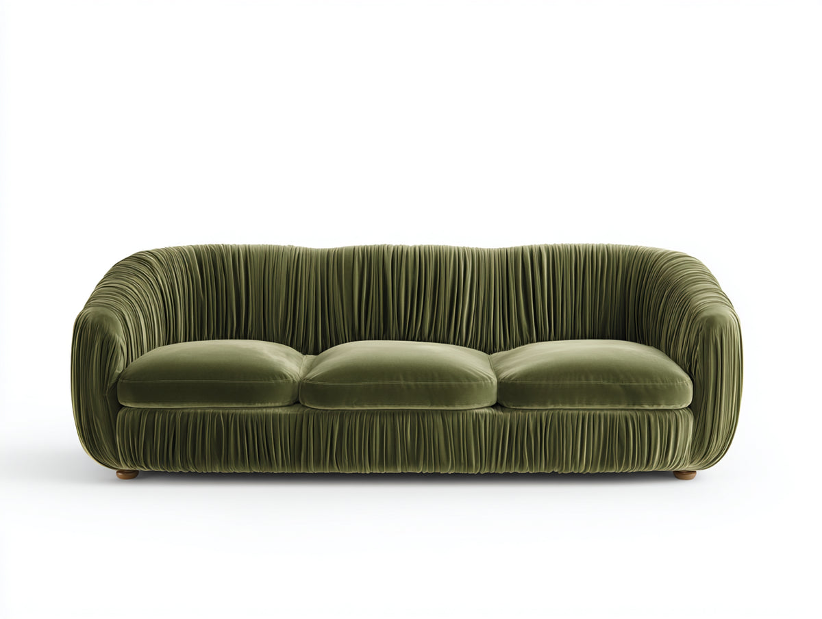 Divani a 3 posti - Velluto-Legno - 225 x 100 x 80 cm - Verde oliva - Stile contemporaneo