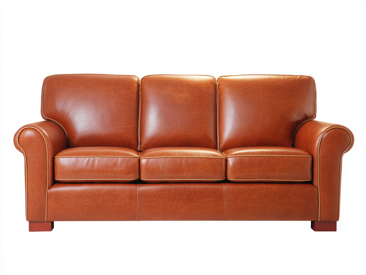 Divani a 3 posti - Pelle-Legno - 214 x 94 x 89 cm - Cognac - Stile classico