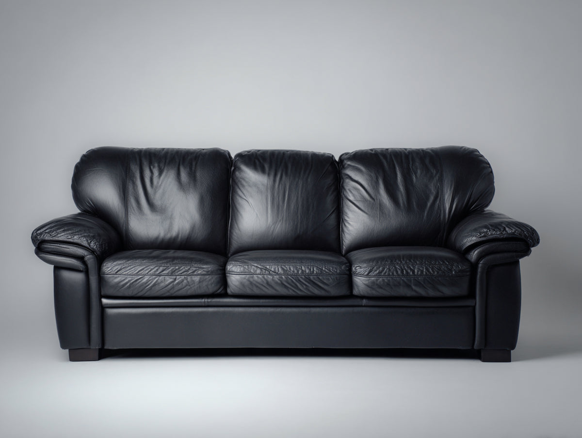 Divani a 3 posti - Pelle-Legno - 215 x 97 x 90 cm - Nero - Stile contemporaneo