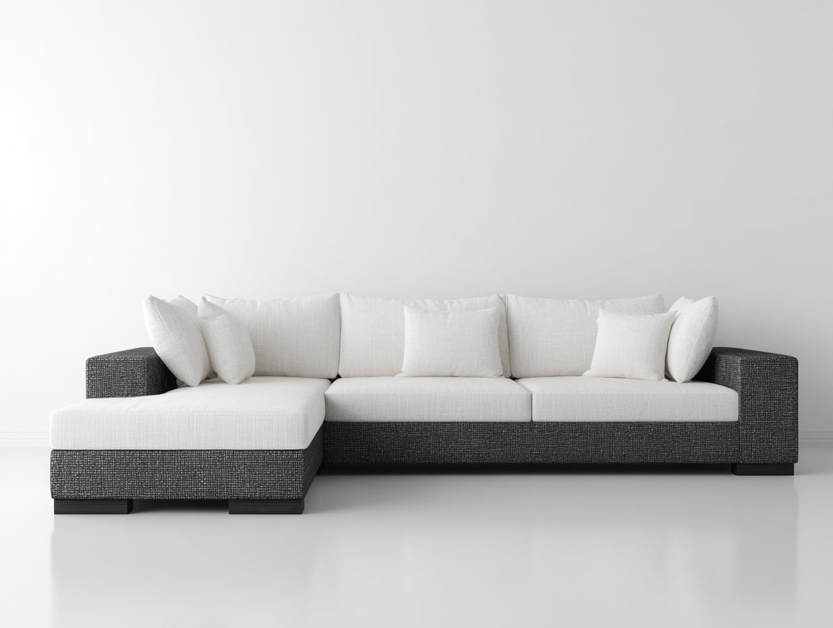 Divano angolare-Tessuto-340x180x85 cm-Bianco-Grigio scuro-Design moderno