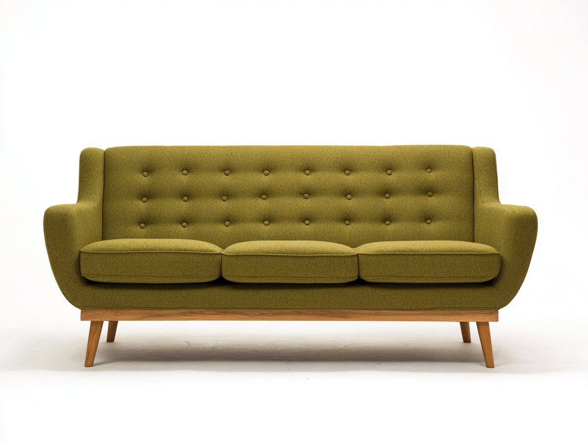 Divani a 3 posti - Tessuto-Legno - 213 x 91 x 89 cm - Verde oliva - Stile rétro moderno