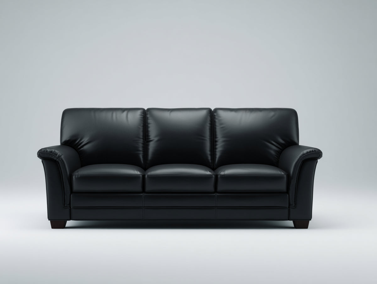Divani a 3 posti - Pelle-Legno - 212 x 94 x 88 cm - Nero - Stile contemporaneo