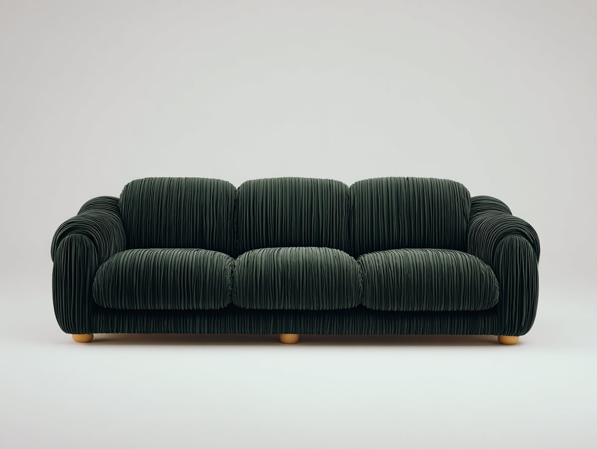 Divani a 3 posti - Velluto-Legno - 224 x 98 x 84 cm - Verde scuro - Stile contemporaneo