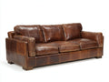 Divani a 3 posti - Pelle-Legno - 220 x 96 x 88 cm - Marrone - Stile vintage