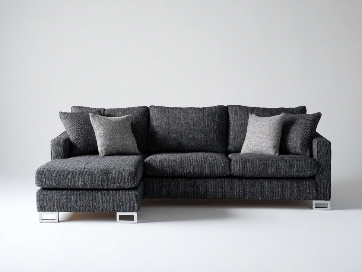 Divano angolare-Tessuto-285x165x82 cm-Grigio scuro-Design moderno
