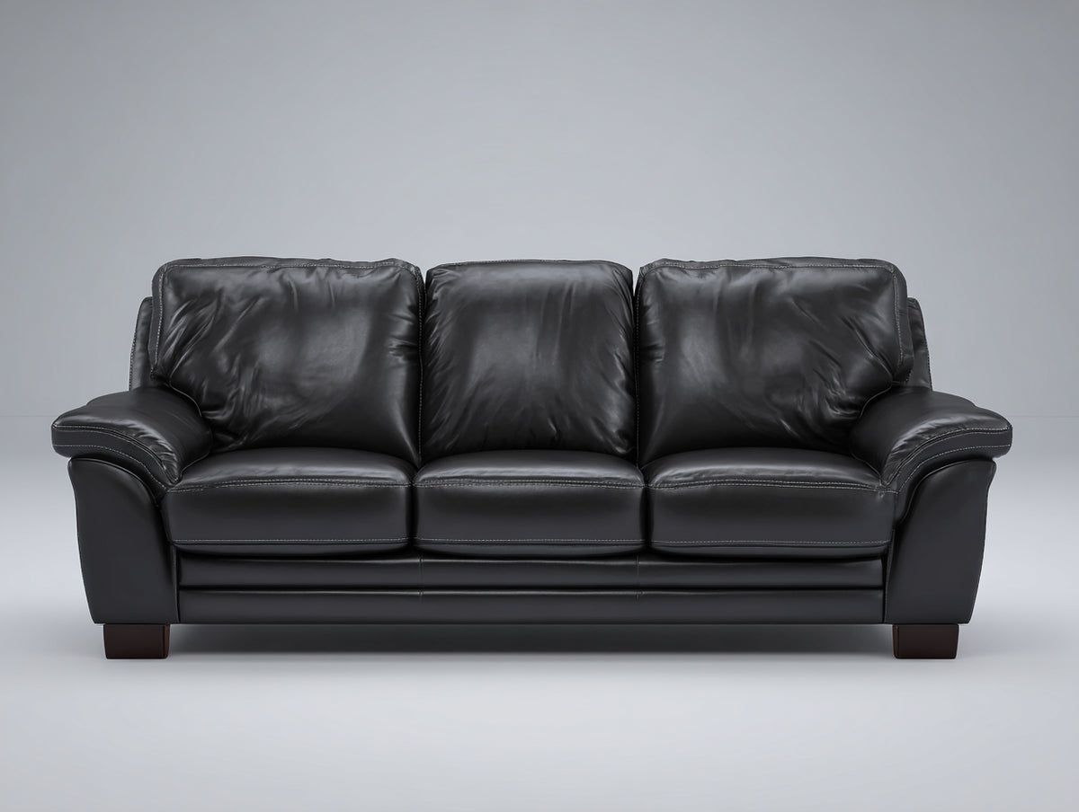 Divani a 3 posti - Pelle-Legno - 218 x 96 x 90 cm - Nero - Stile contemporaneo